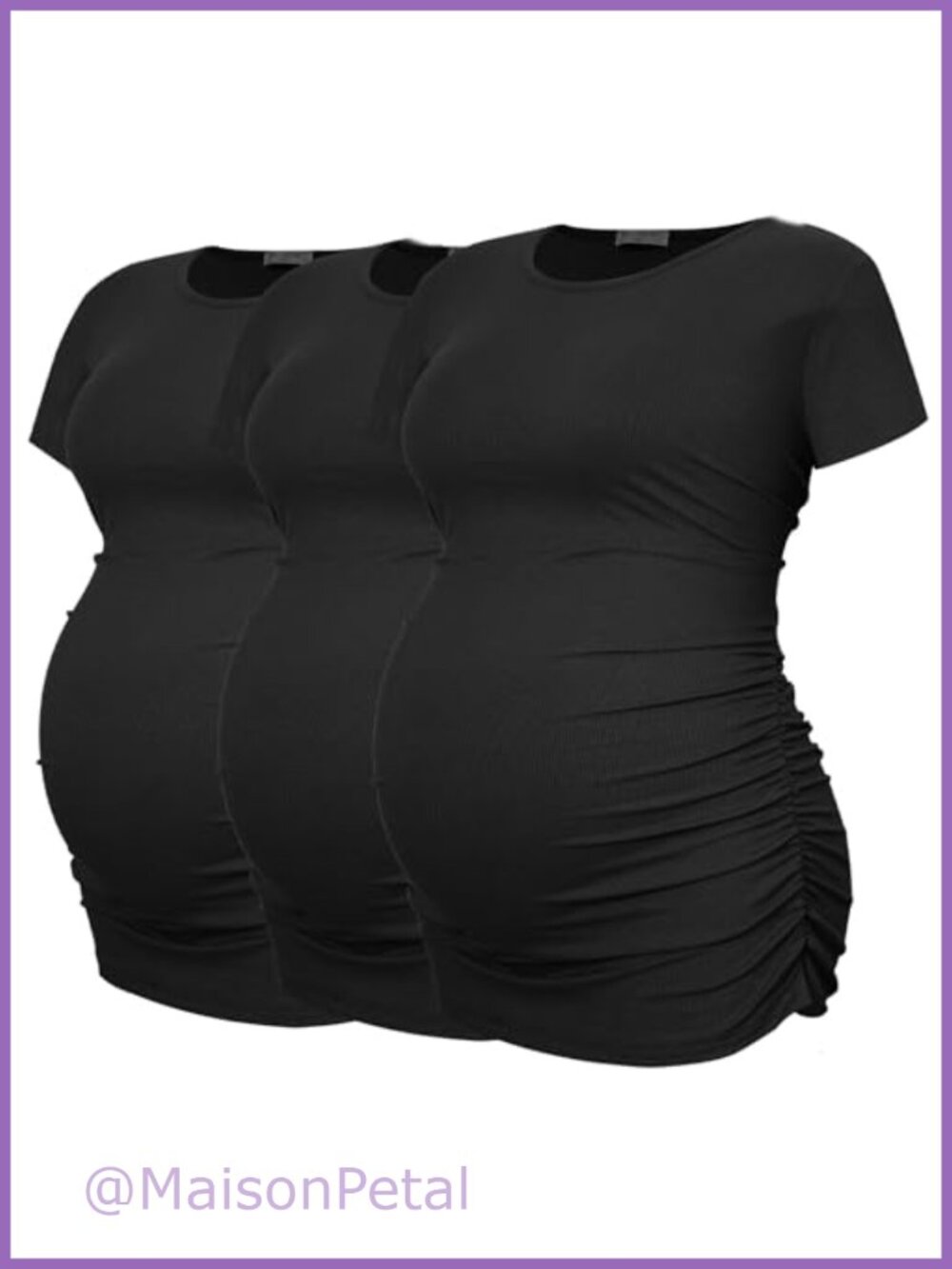 Ribbed Ruched Maternity T-Shirts 3 Pack Crew Neck Short Sleeve Tees
